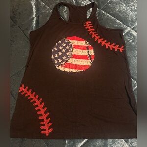Black Tank Top with American Flag Baseball Design